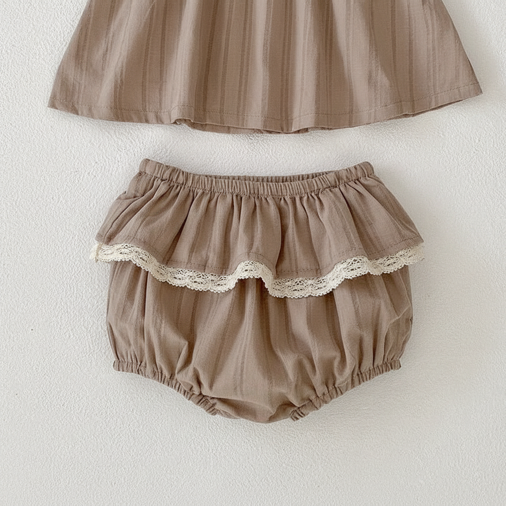 Girls Bloomers Set With White Lace Peter Pan Collar