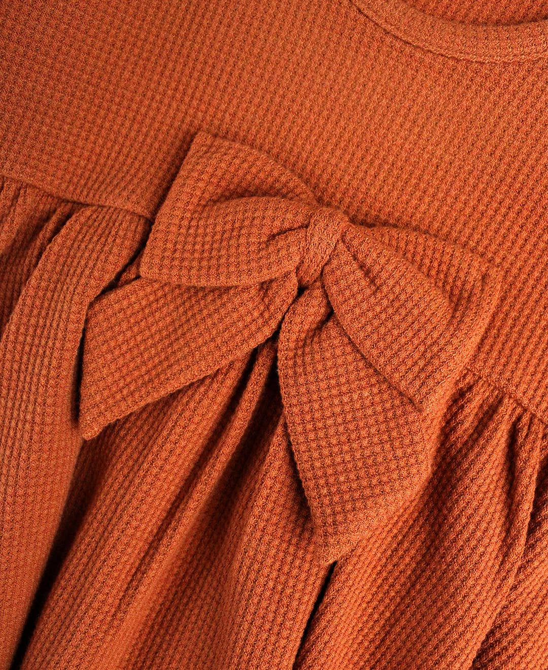 Girls Rust Waffle Knit Long Sleeve Twirl Dress