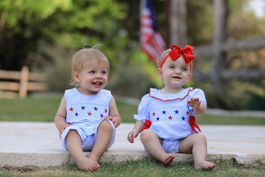 4th of july Boys' Smocking Star Embroidered Romper