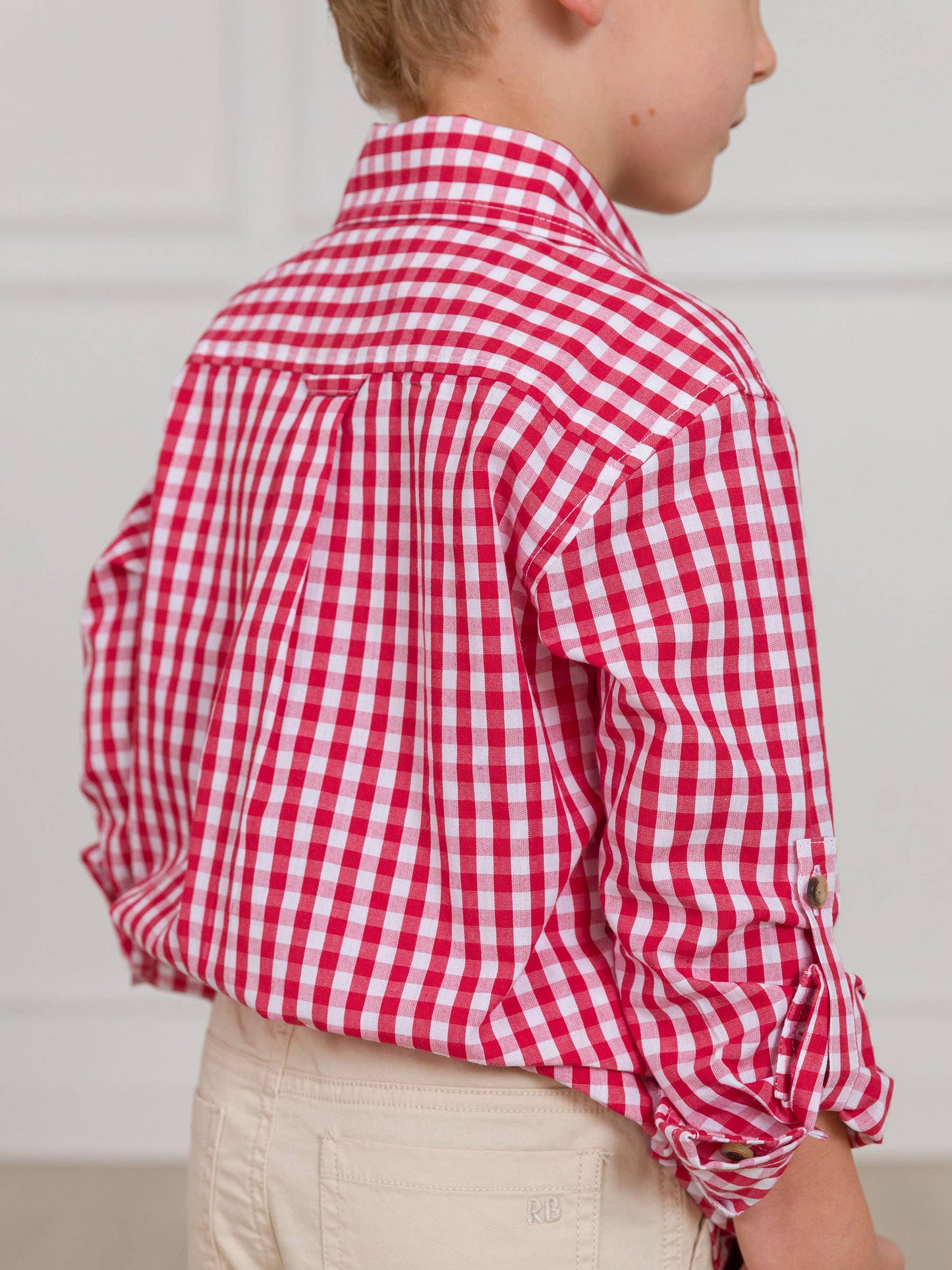 Boys Classic Red Gingham Long Sleeve Button Down: Red