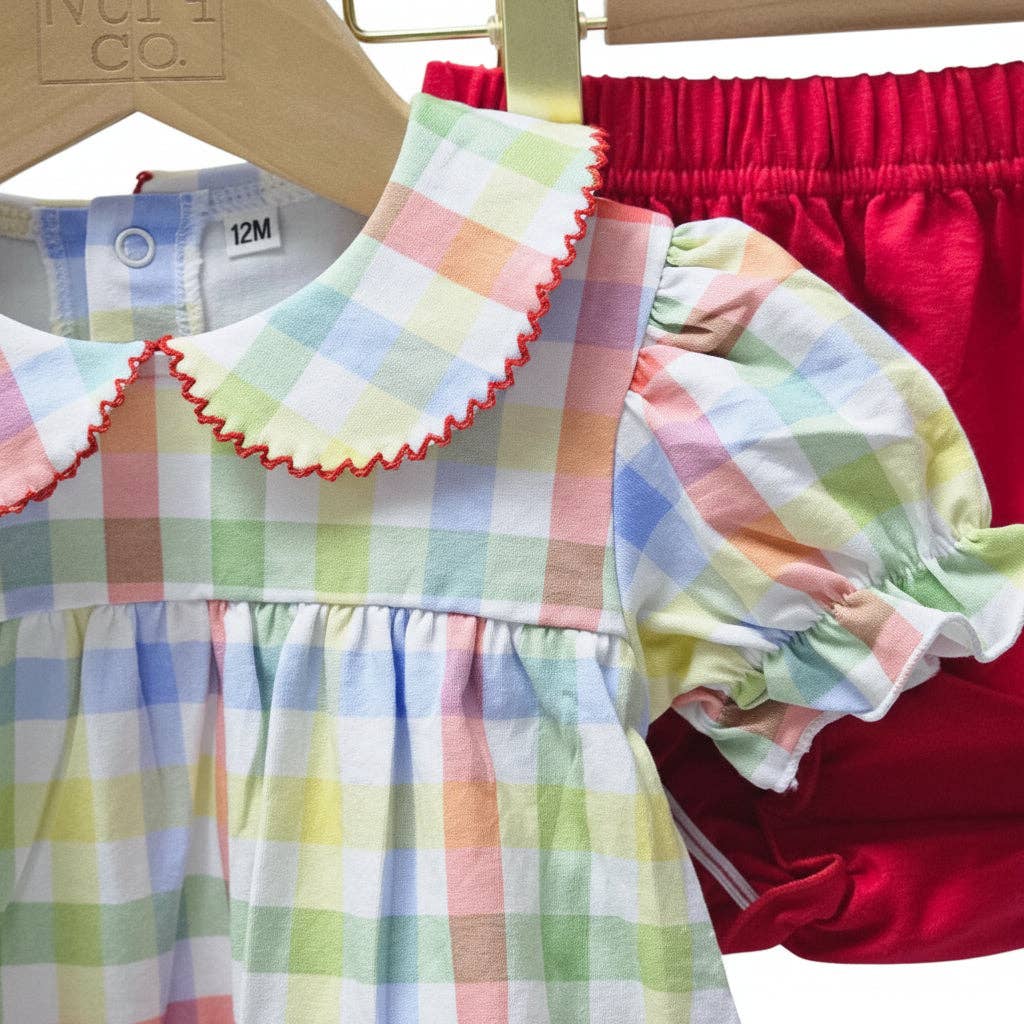 Rainbow Plaid Girls Bloomer Set