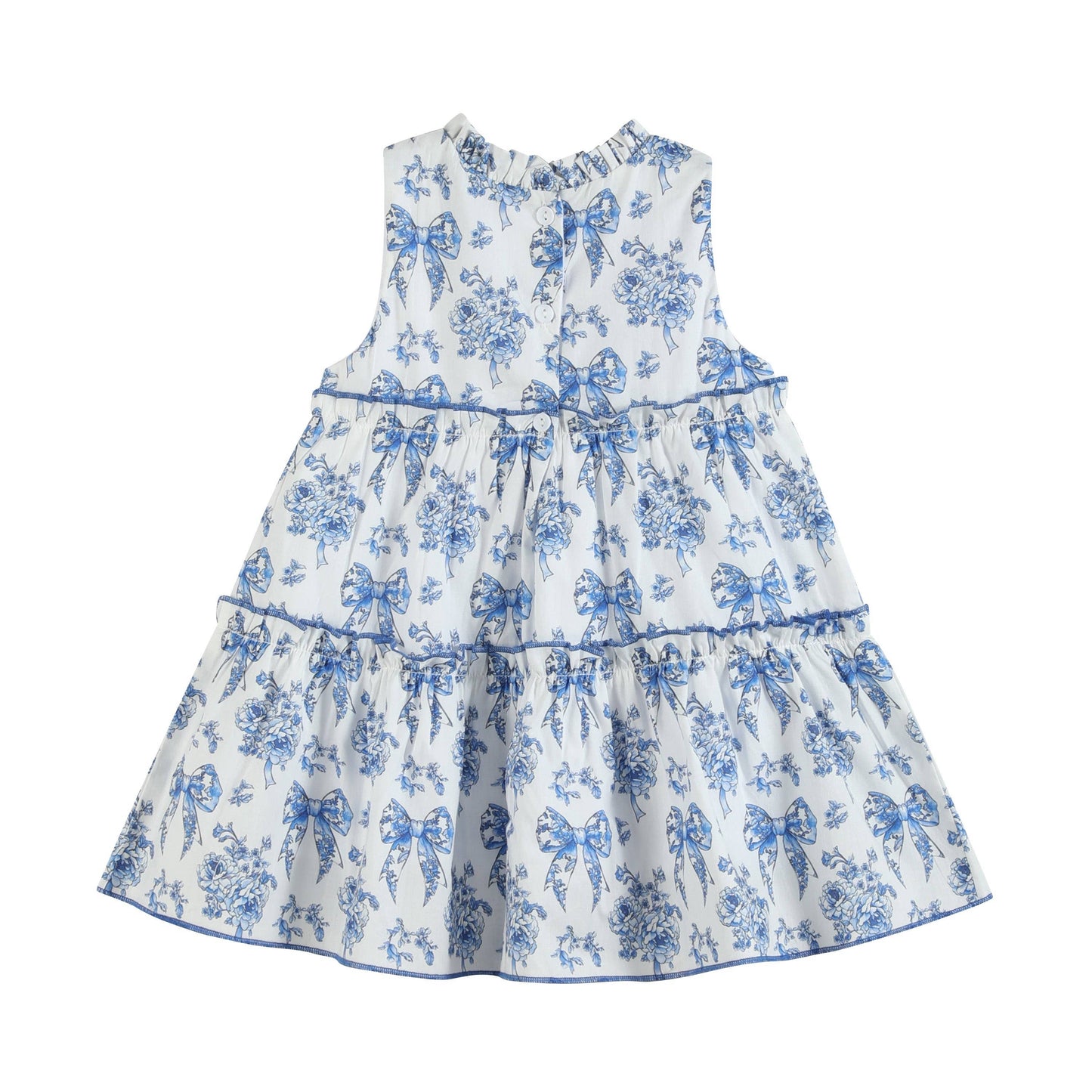 Blue Bow Toile Tiered Dress