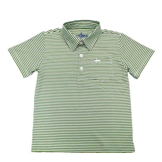 Inshore Boys Performance Polo Green Stripe