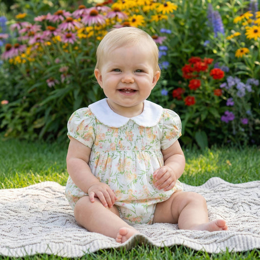 Floral Smocked Collared Bubble