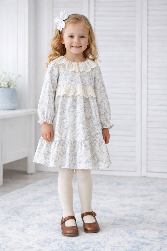 Blue & Cream Eyelet Lace Dress