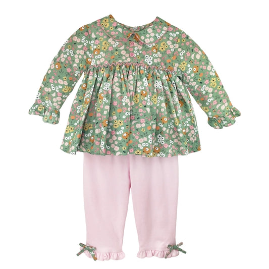 Pink and Green Floral Top and Pant Set