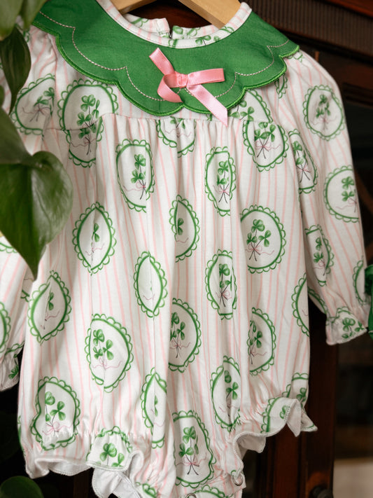 St. Patrick's Day Shamrock Striped Long Sleeve Romper