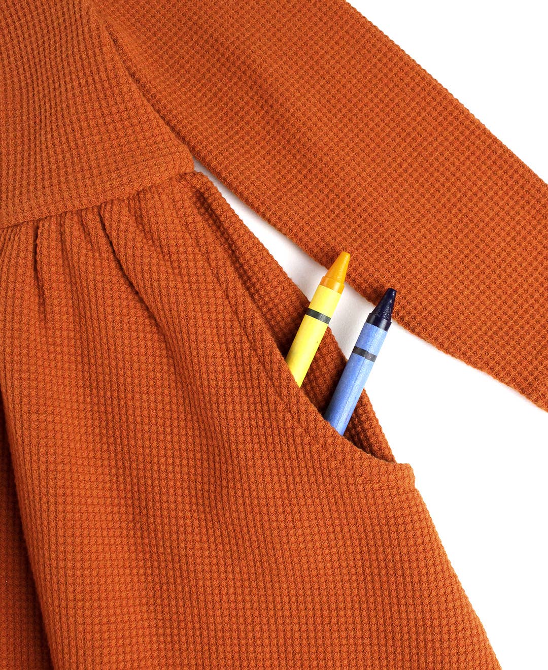 Girls Rust Waffle Knit Long Sleeve Twirl Dress