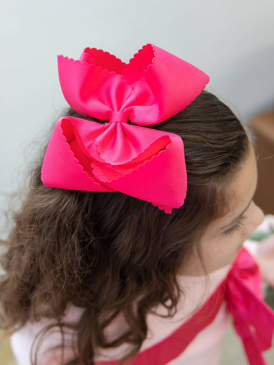 Oversize Scalloped Hair Bows - Alligator Clip - 5.5" Girls