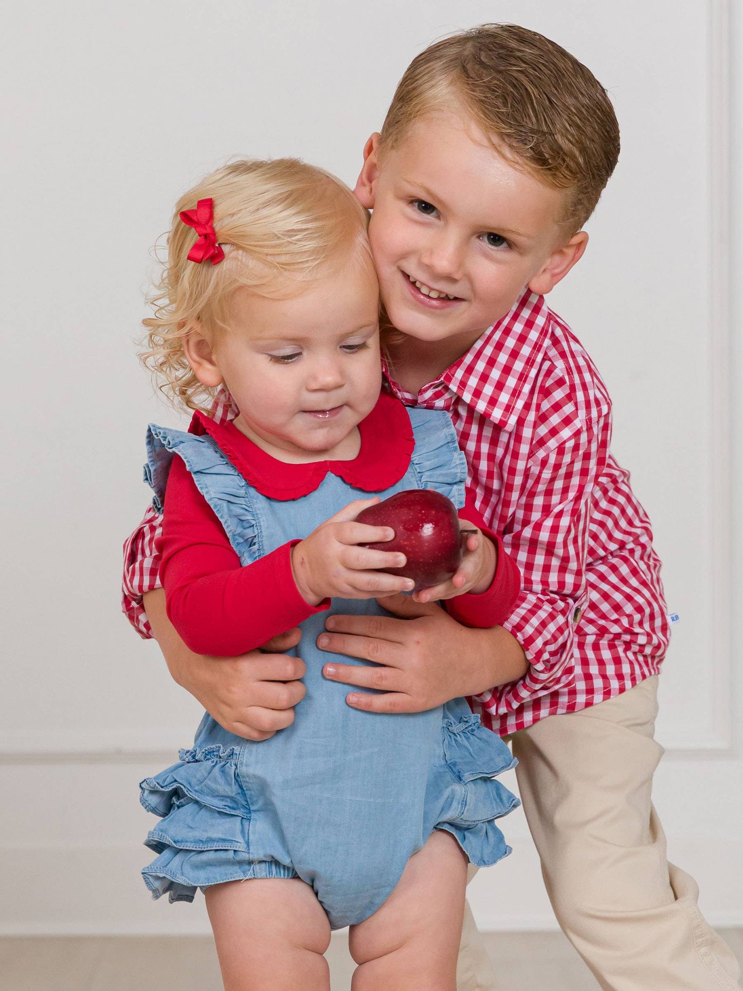 Boys Classic Red Gingham Long Sleeve Button Down: Red