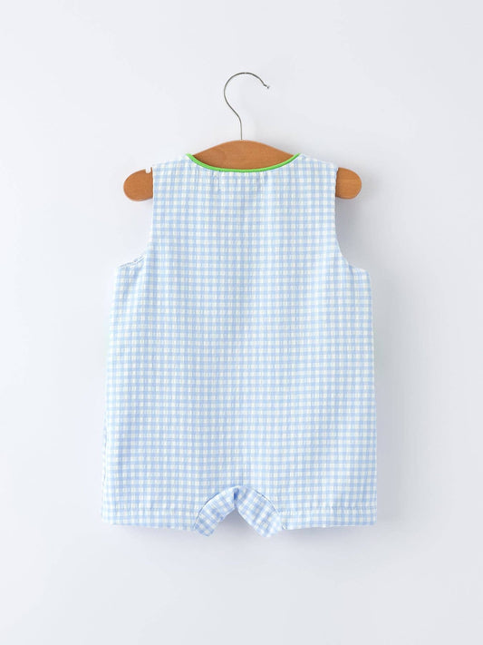 Boys Summer Crocodile Embroidered Smocked Romper