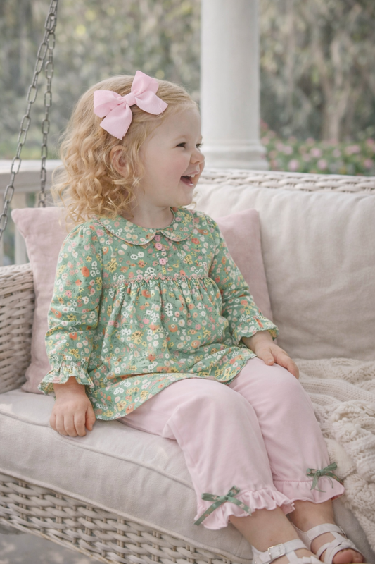 Pink and Green Floral Top and Pant Set
