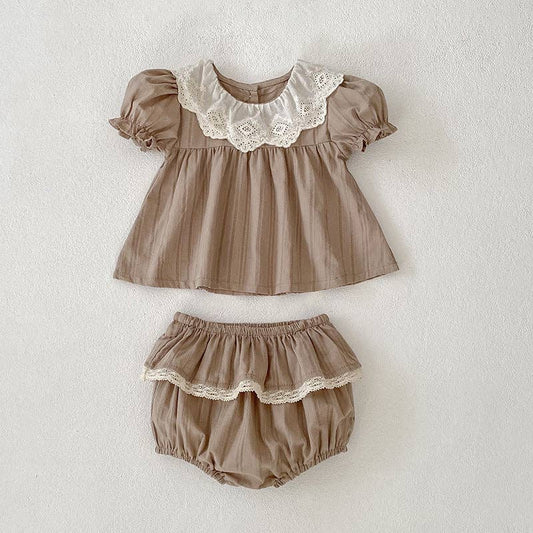 Girls Bloomer Set with White Lace Peter Pan Collar
