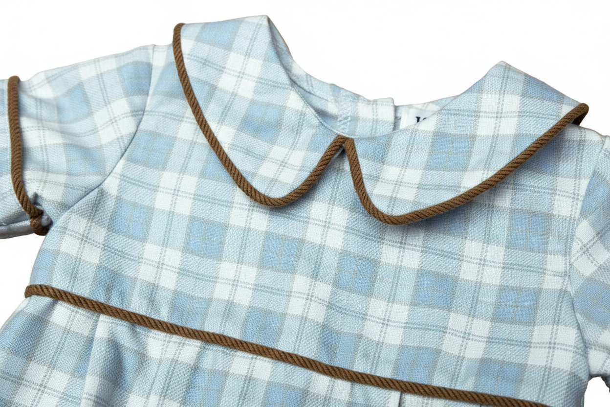 Blue & Khaki Plaid Boy's Romper