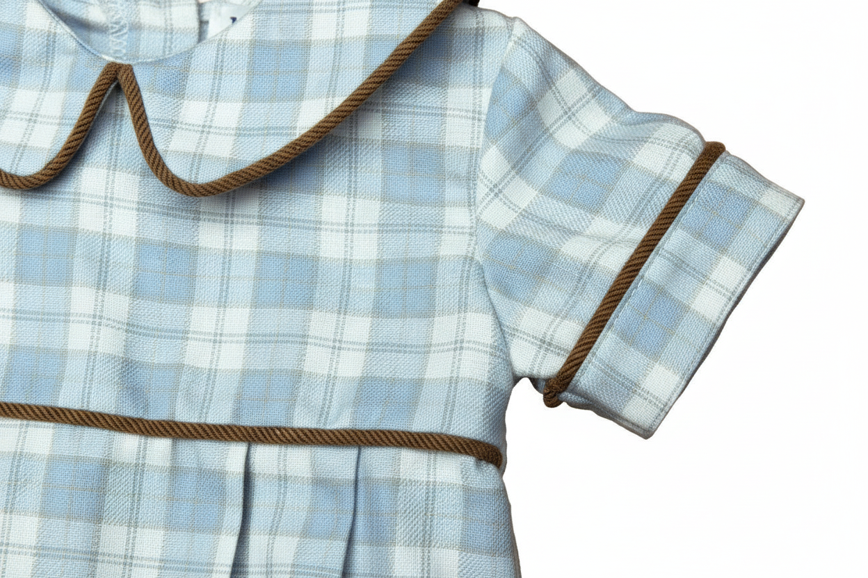Blue & Khaki Plaid Boy's Romper