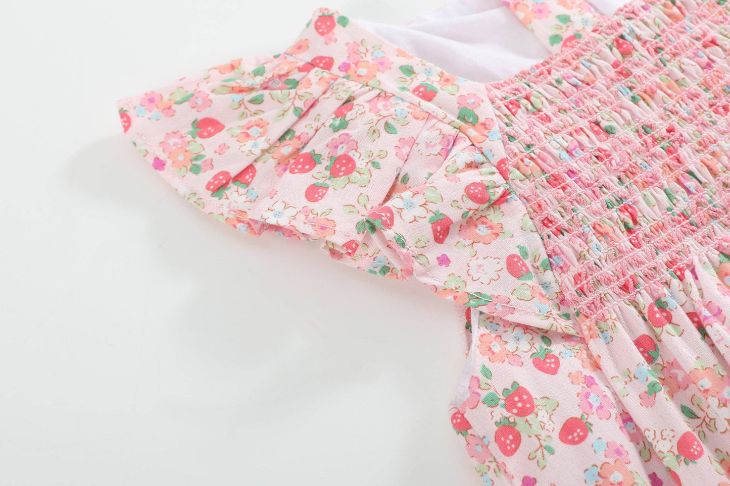 Floral Strawberry Smocked Flutter Bubble