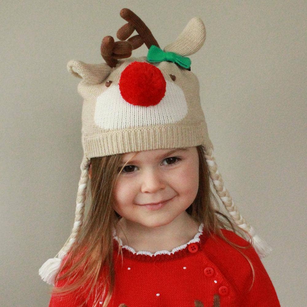 Reindeer Knit Hat with Removable Bow