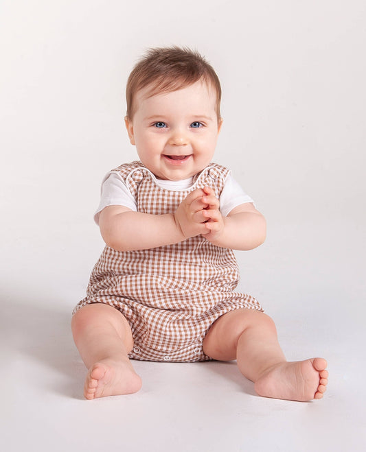 Classic Brown Gingham Baby Bubble Romper