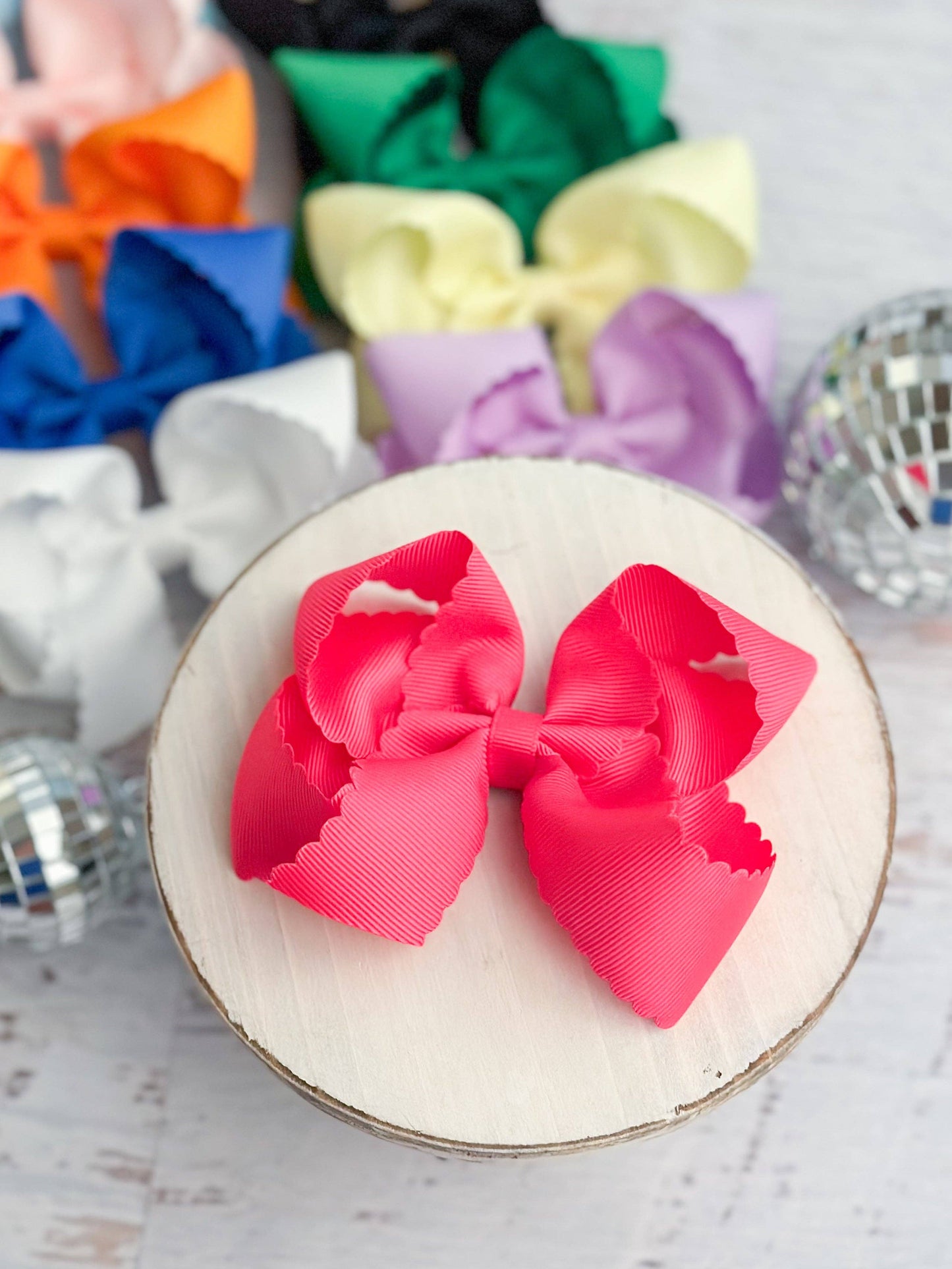 Oversize Scalloped Hair Bows - Alligator Clip - 5.5" Girls