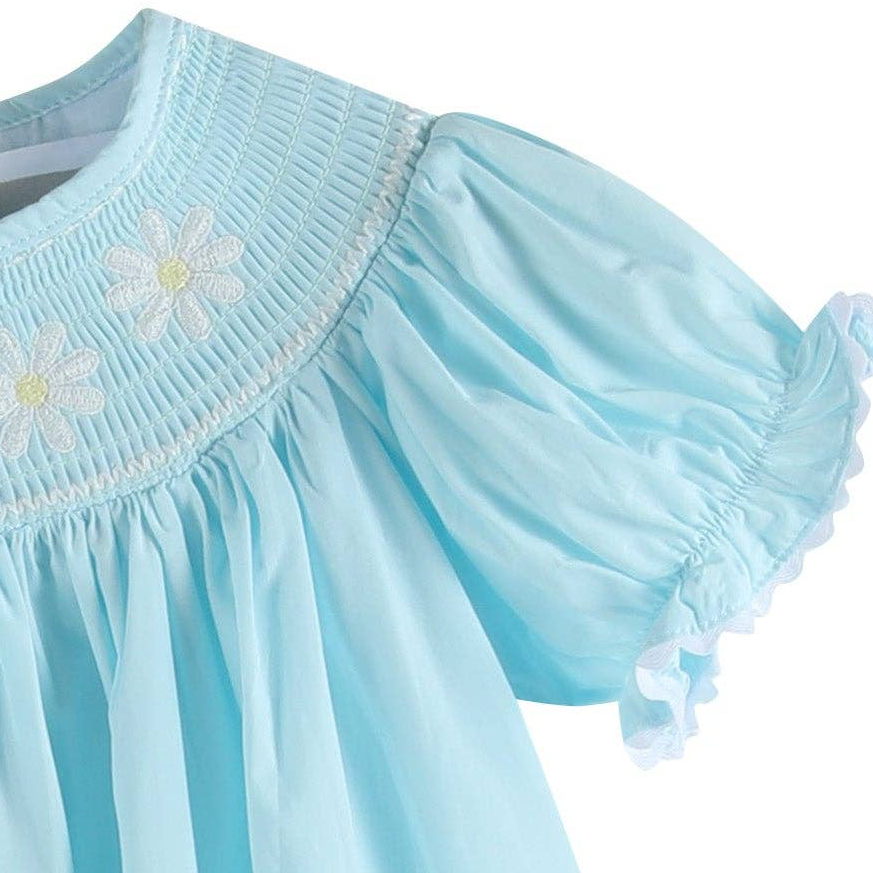 Light Blue Daisy Smocked Bishop Dress
