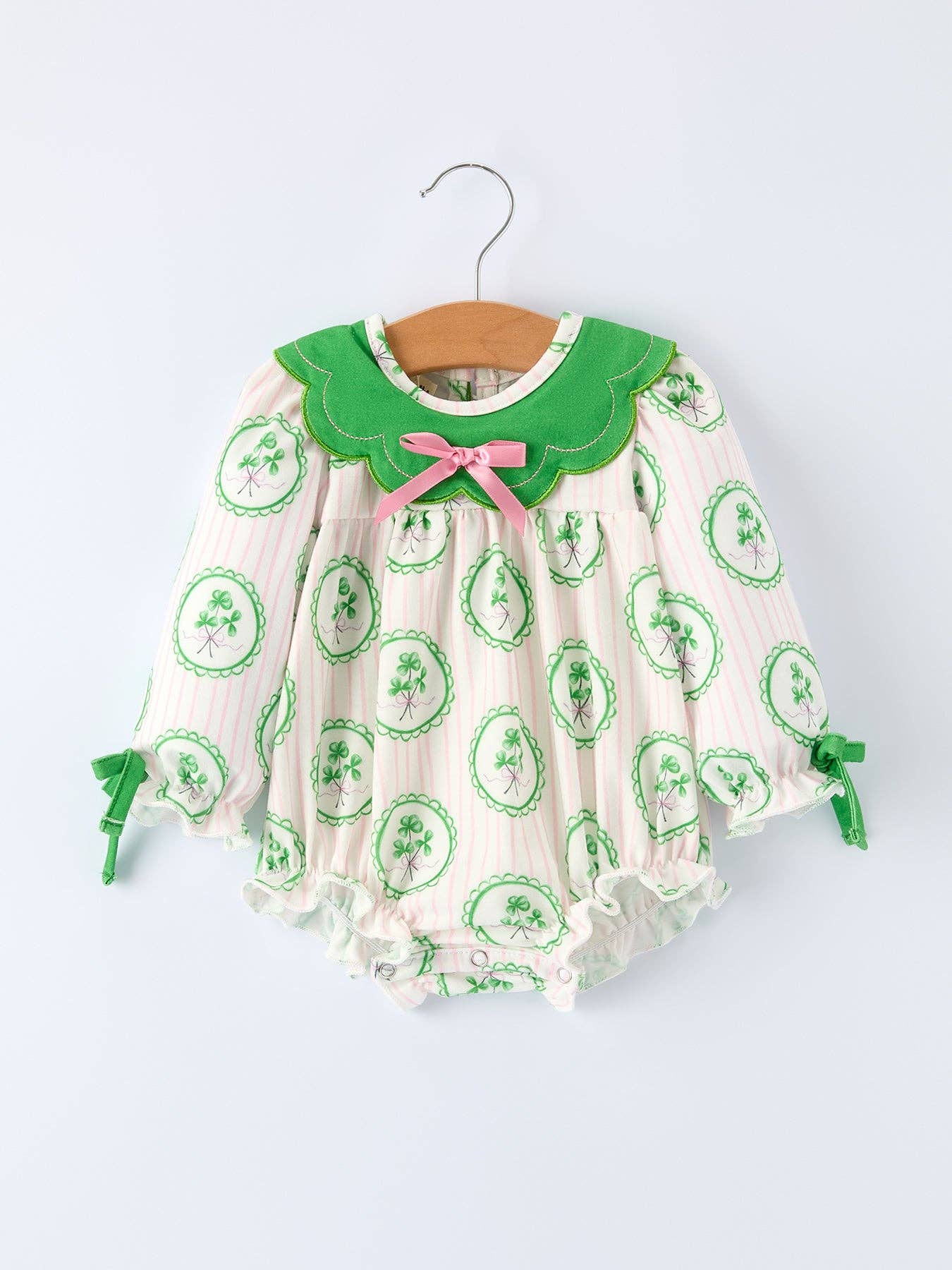 St. Patrick's Day Shamrock Striped Long Sleeve Romper