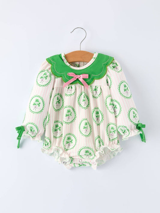 St. Patrick's Day Shamrock Striped Long Sleeve Romper