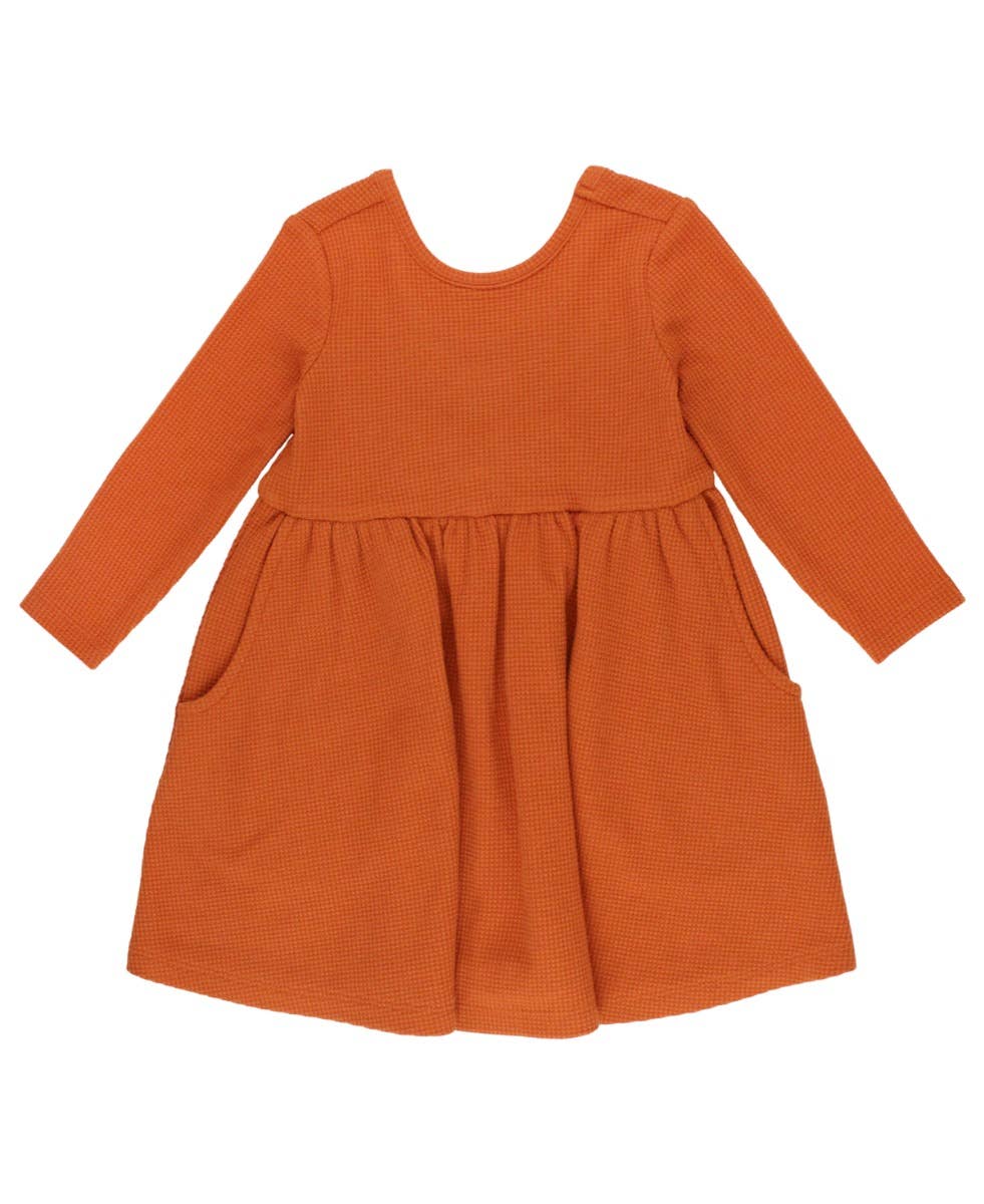 Girls Rust Waffle Knit Long Sleeve Twirl Dress