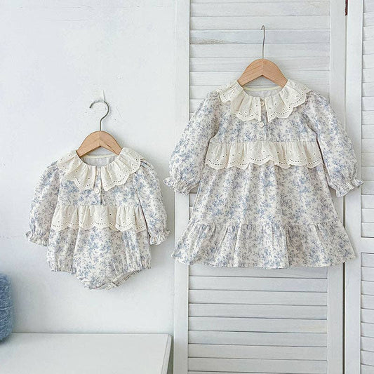 Baby Girl Romper and Toddler Dress – Vintage Floral Lace Outfit