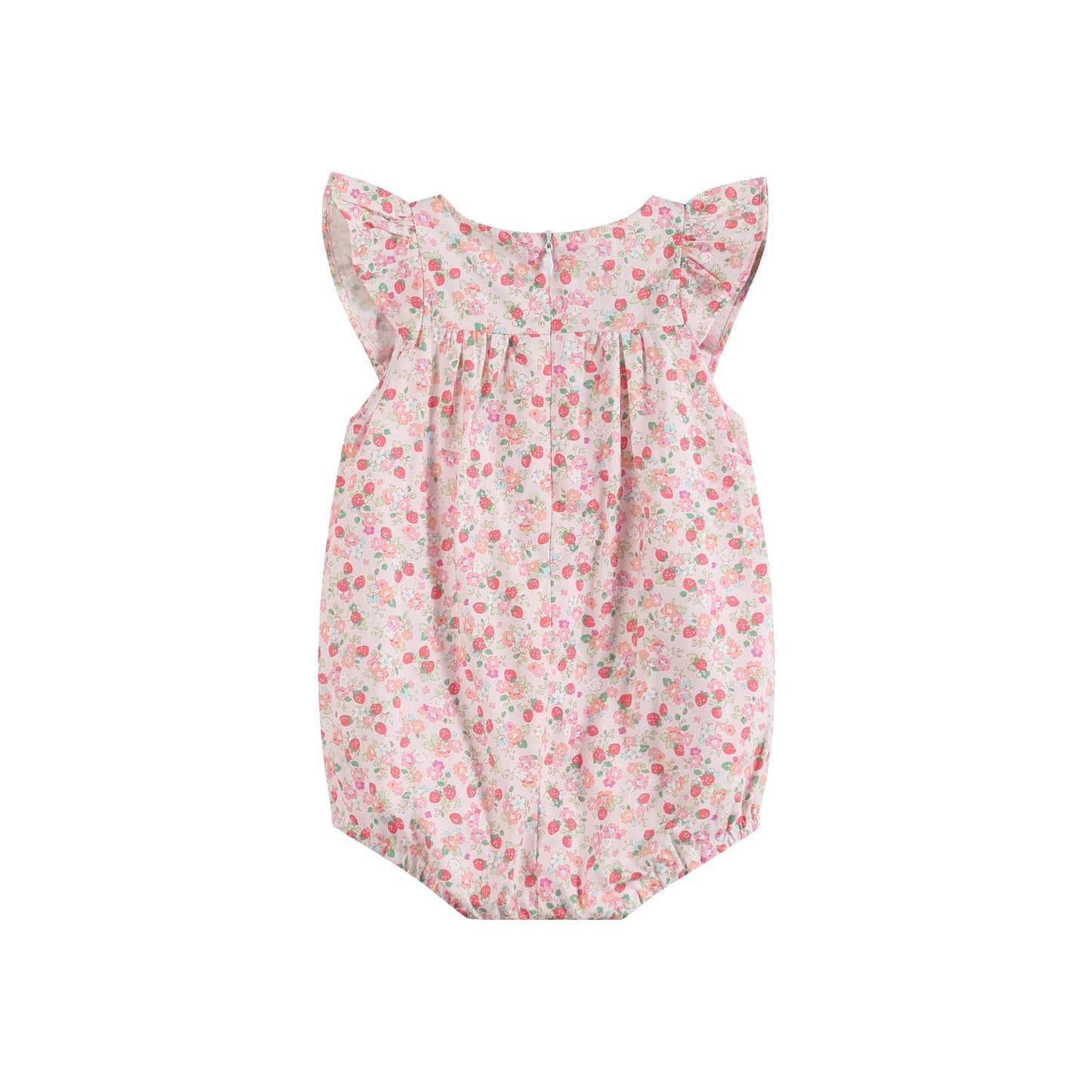Floral Strawberry Smocked Flutter Bubble