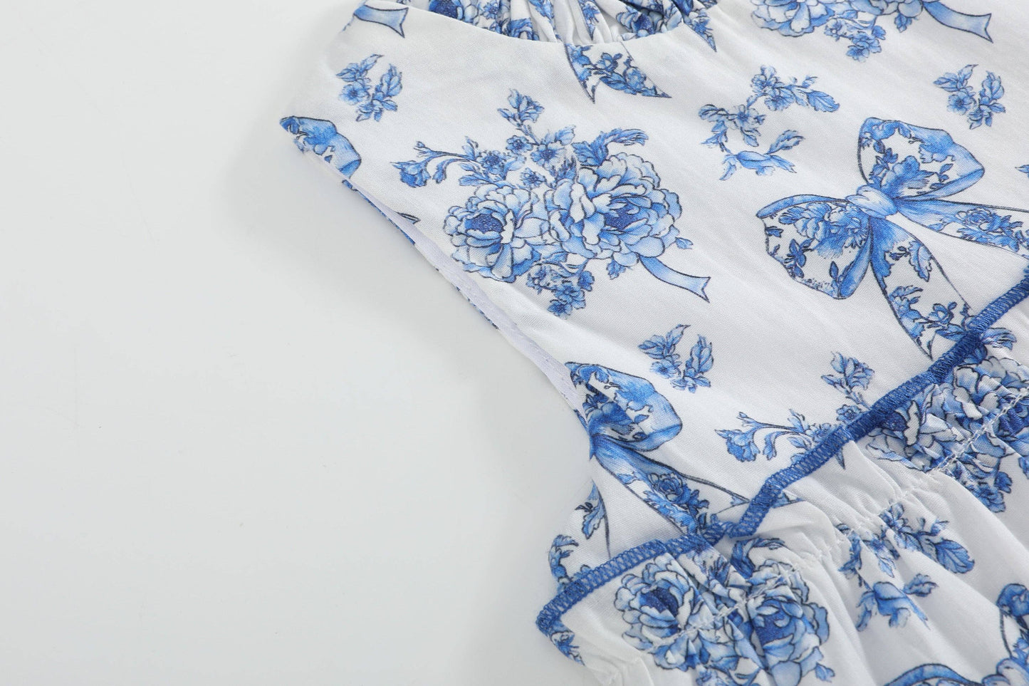 Blue Bow Toile Tiered Dress