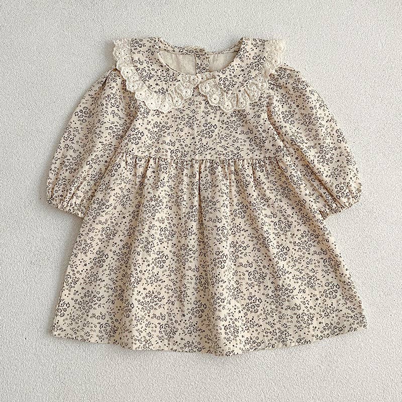 Lace Collar Baby Romper Girl's Floral Dress  Apricot