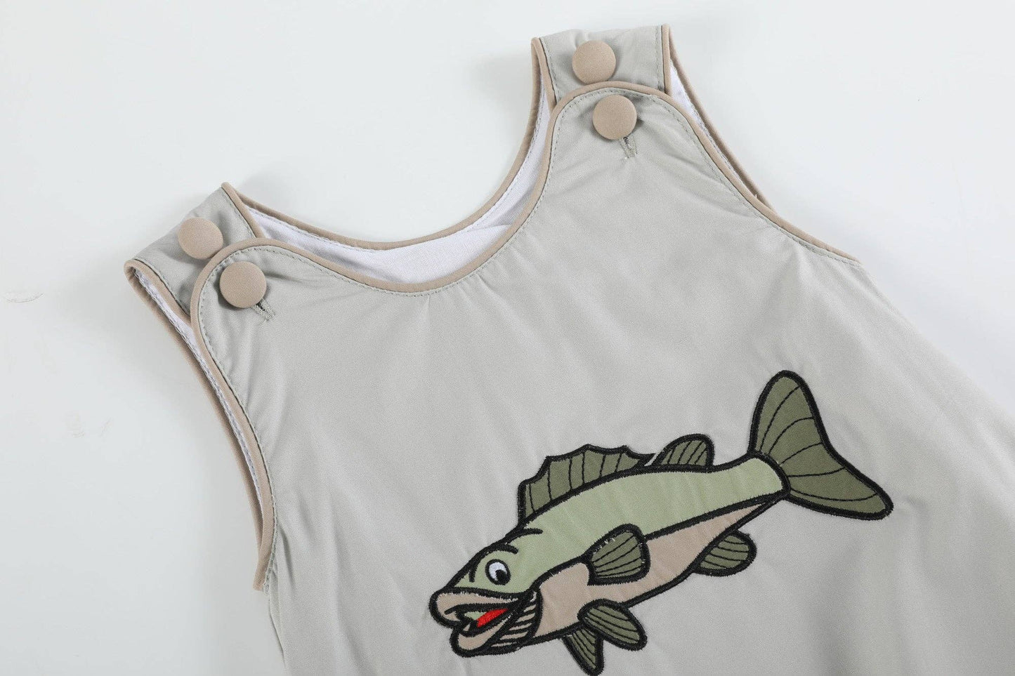 Khaki Green Fish Bubble Romper