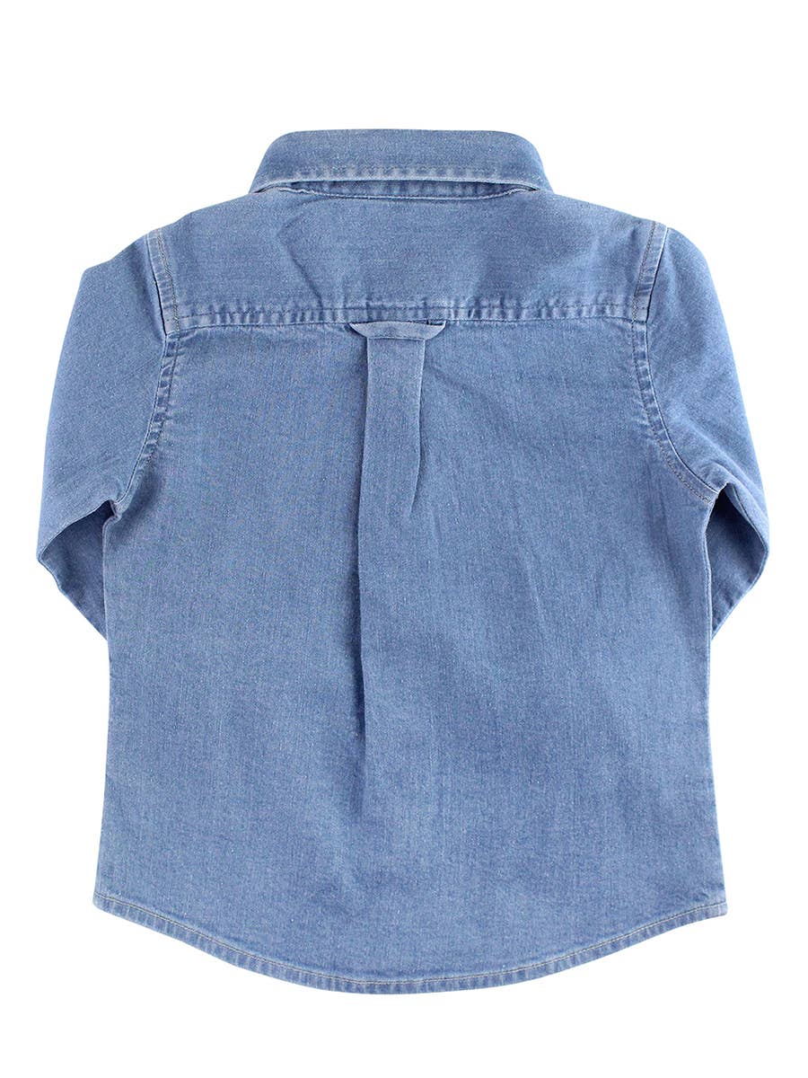 Boys Light Wash Long Sleeve Button Down: Blue