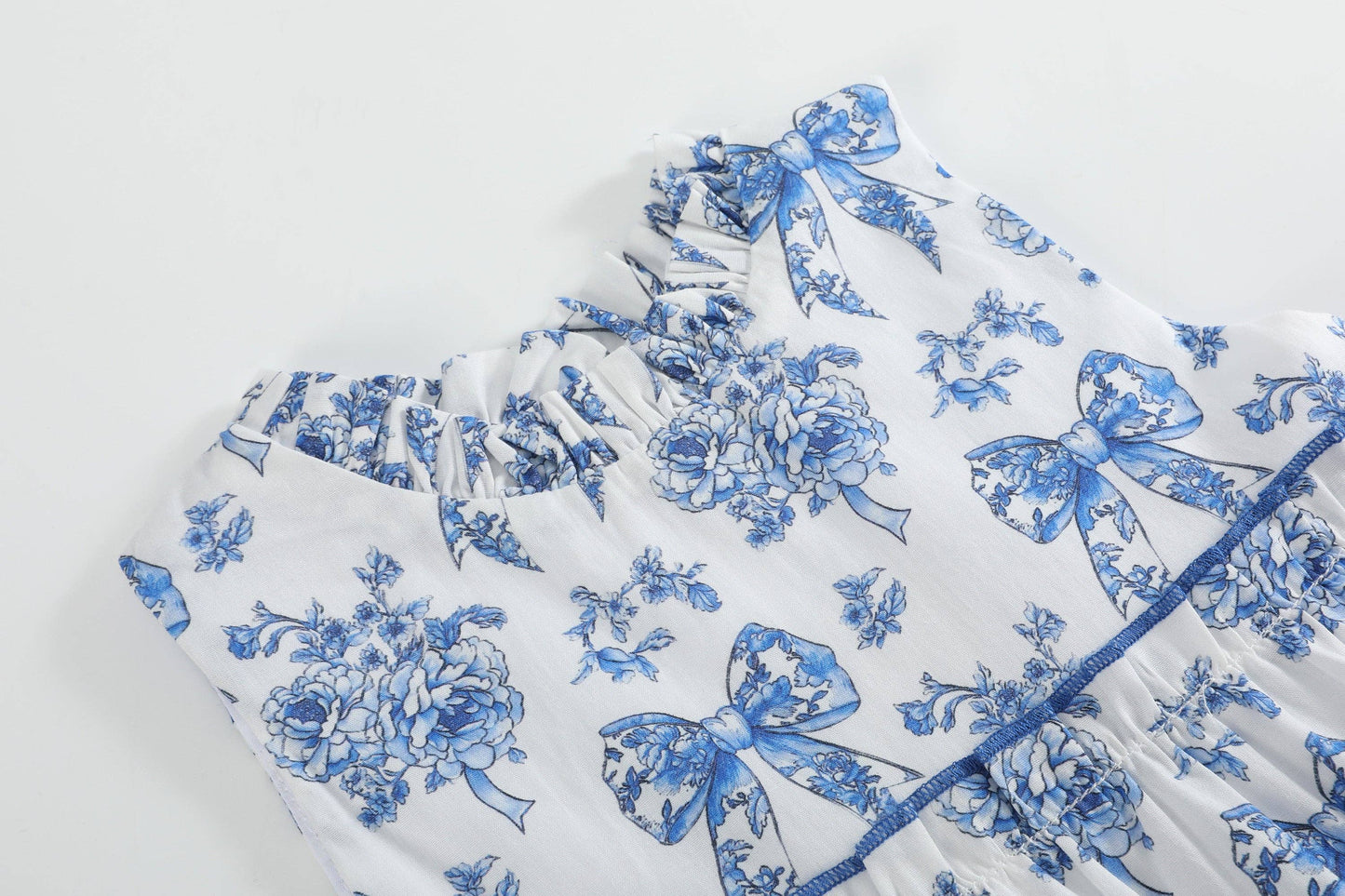 Blue Bow Toile Tiered Dress