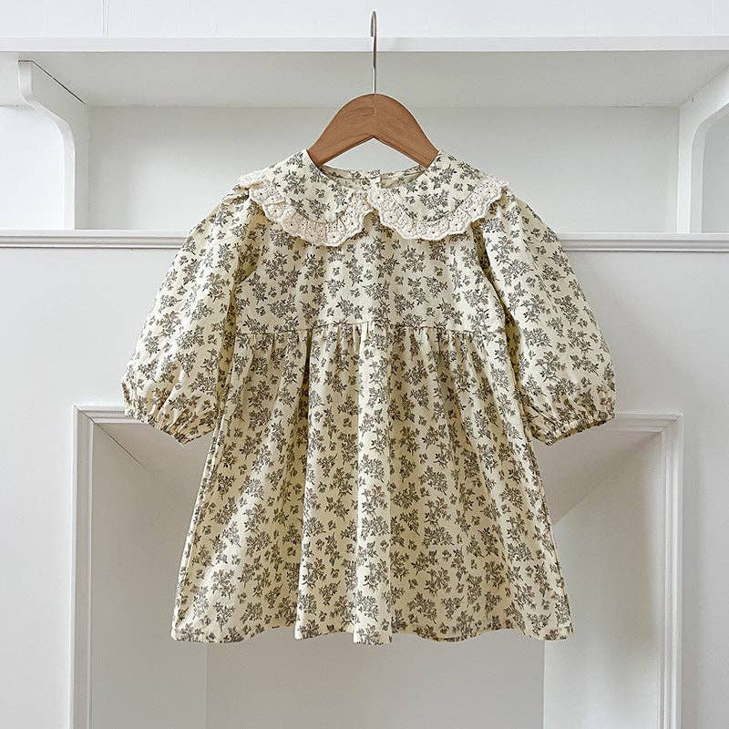 Lace Collar Baby Romper Girl's Floral Dress  Apricot