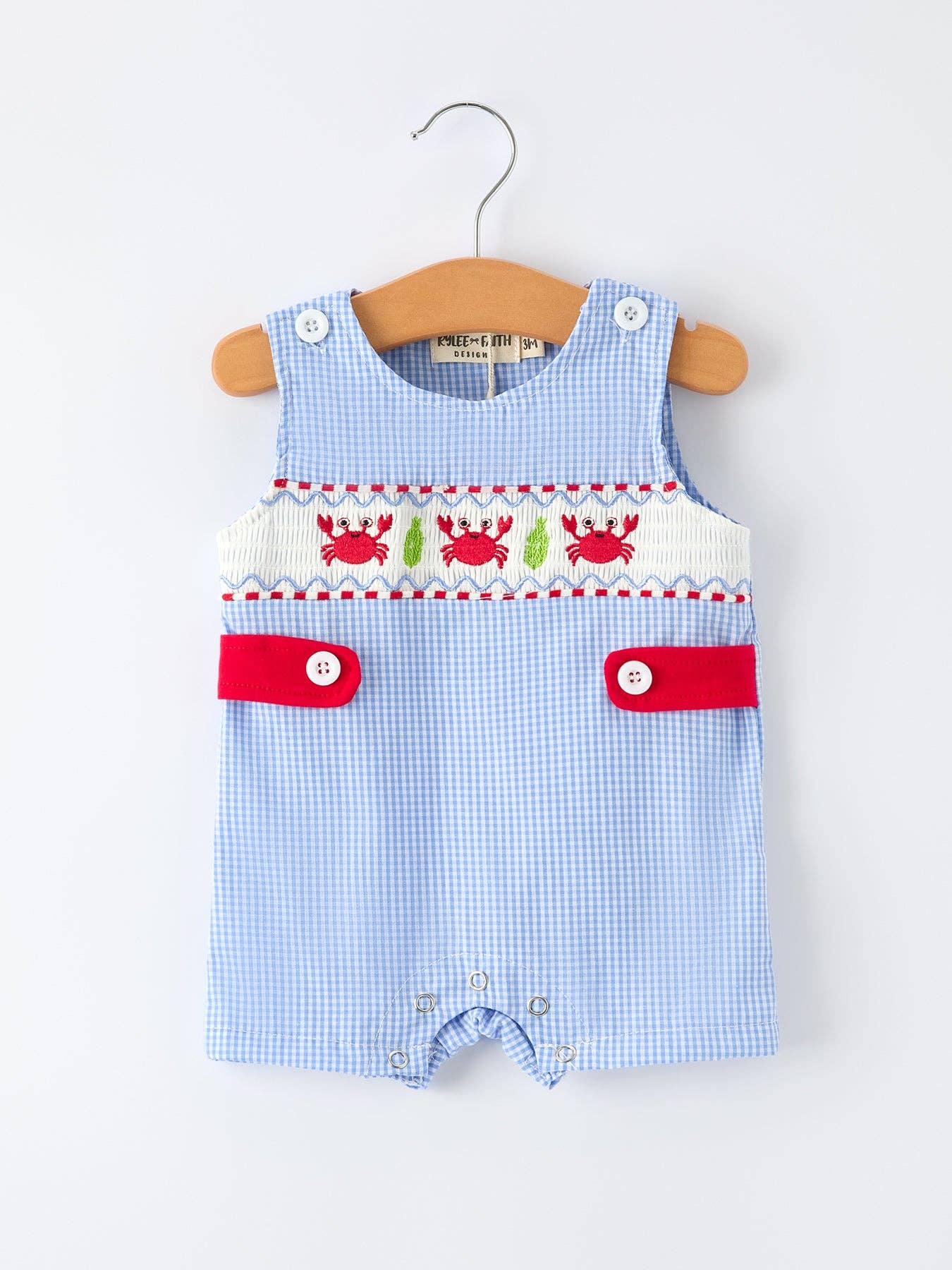 Crab Embroidered Boy Smocked Romper