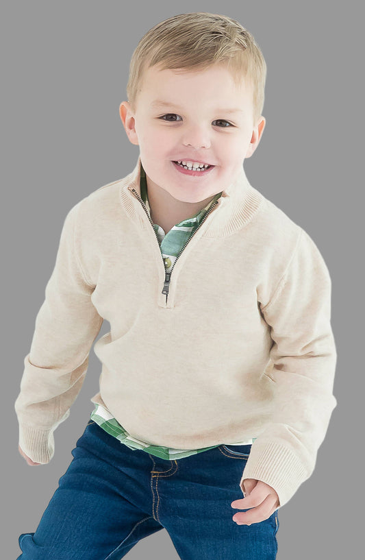 Boys Heather Oatmeal Quarter-Zip Sweater