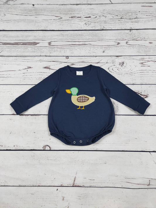 Duck Appliqu  Cotton Baby Boy Bubble