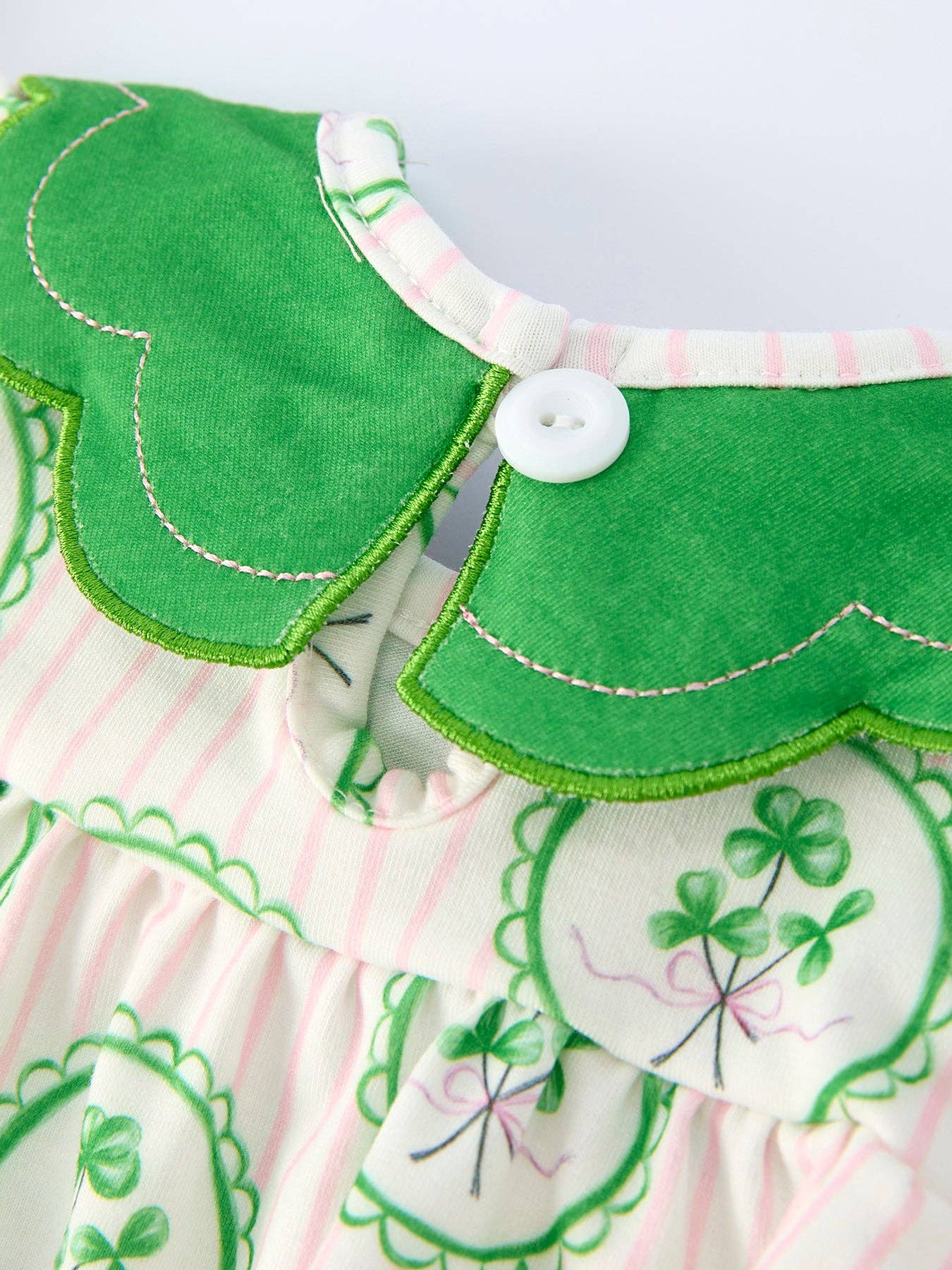 St. Patrick's Day Shamrock Striped Long Sleeve Romper
