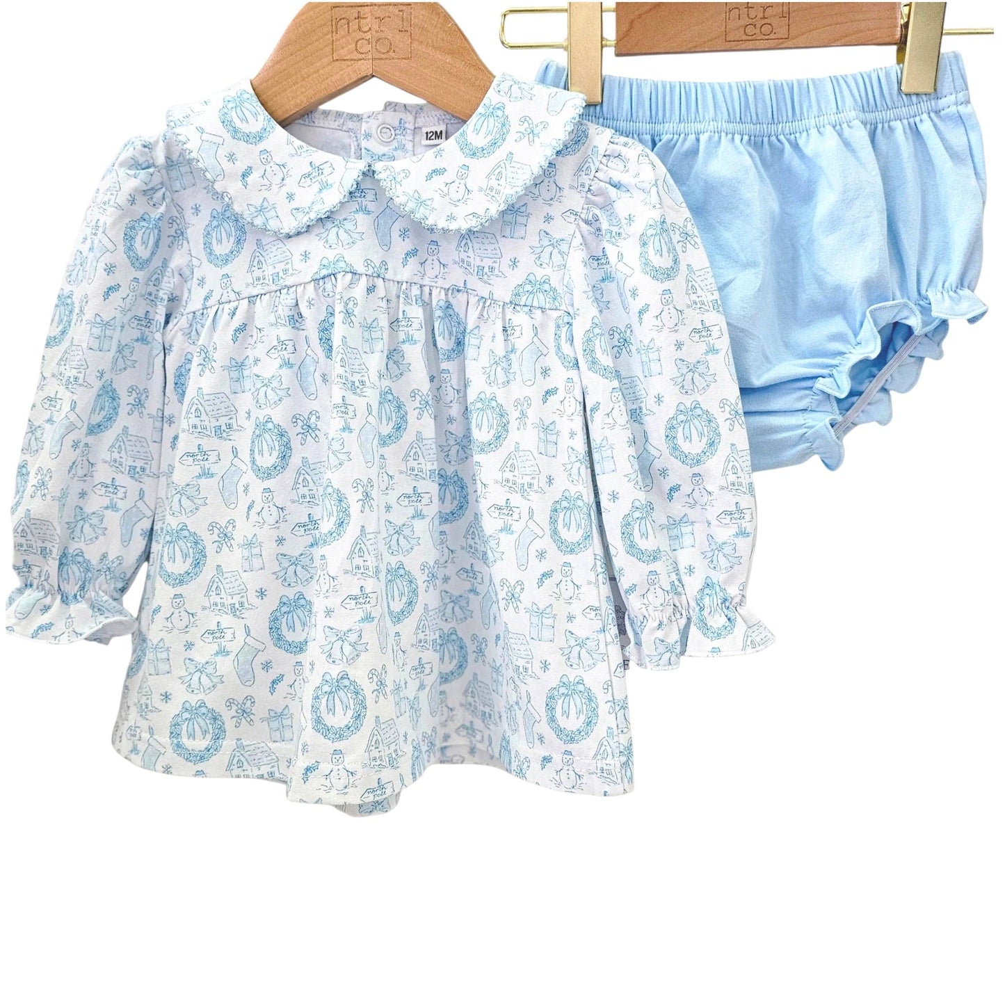 Blue Christmas Toile Bloomer Set