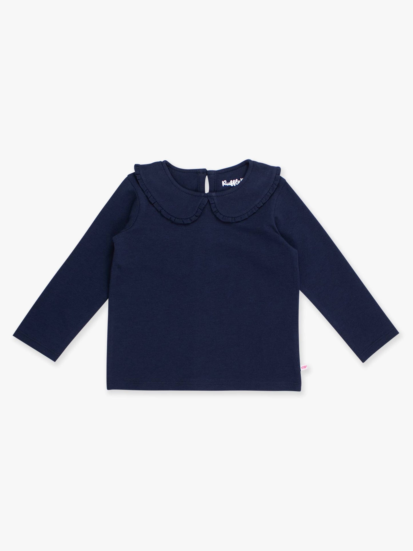 Girls Dark Navy Ruffle Peter Pan Collar Long Sleeve Knit Top
