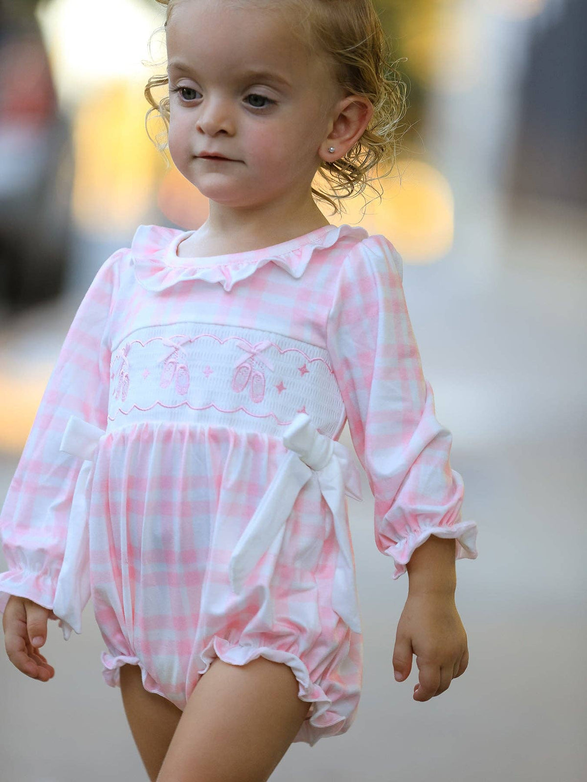 Pink Plaid Ballet Smocked Romper