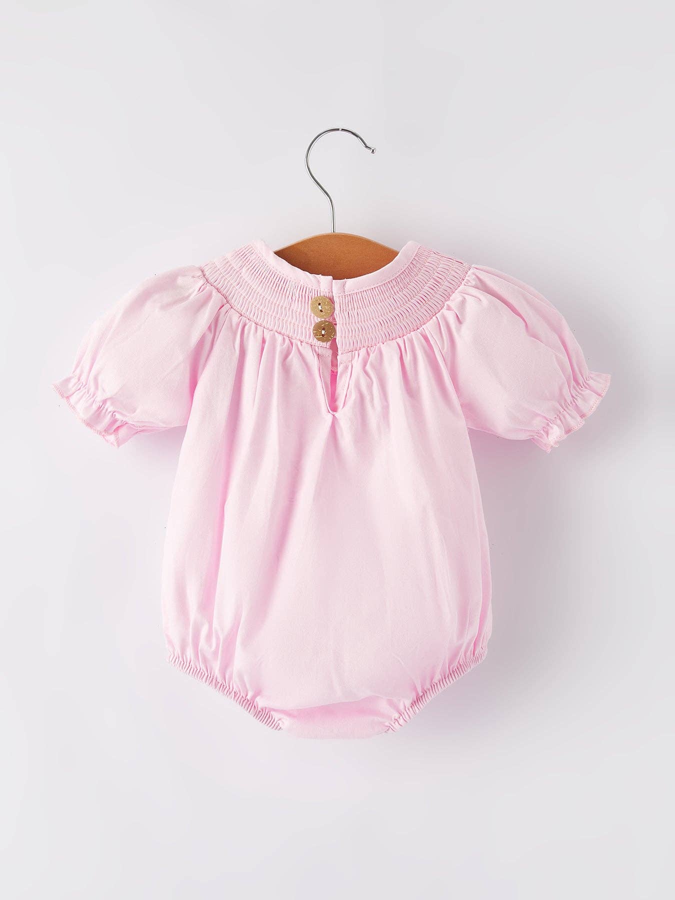 White Bow Smock Embroidered Pink Romper