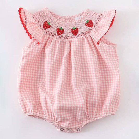 Strawberry Plaid Smocked Romper