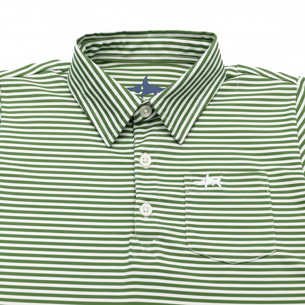 Inshore Boys Performance Polo Green Stripe