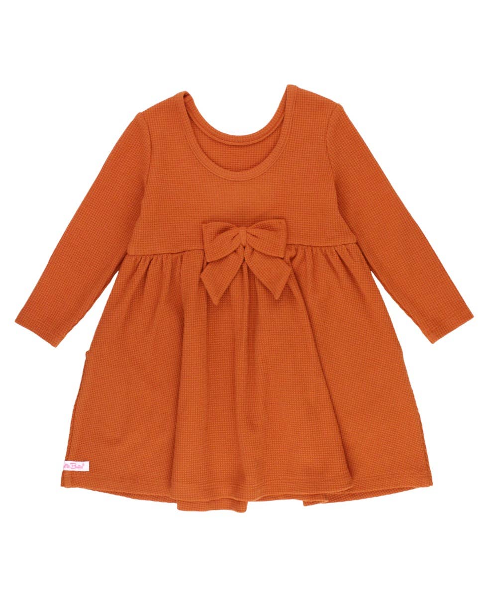 Girls Rust Waffle Knit Long Sleeve Twirl Dress