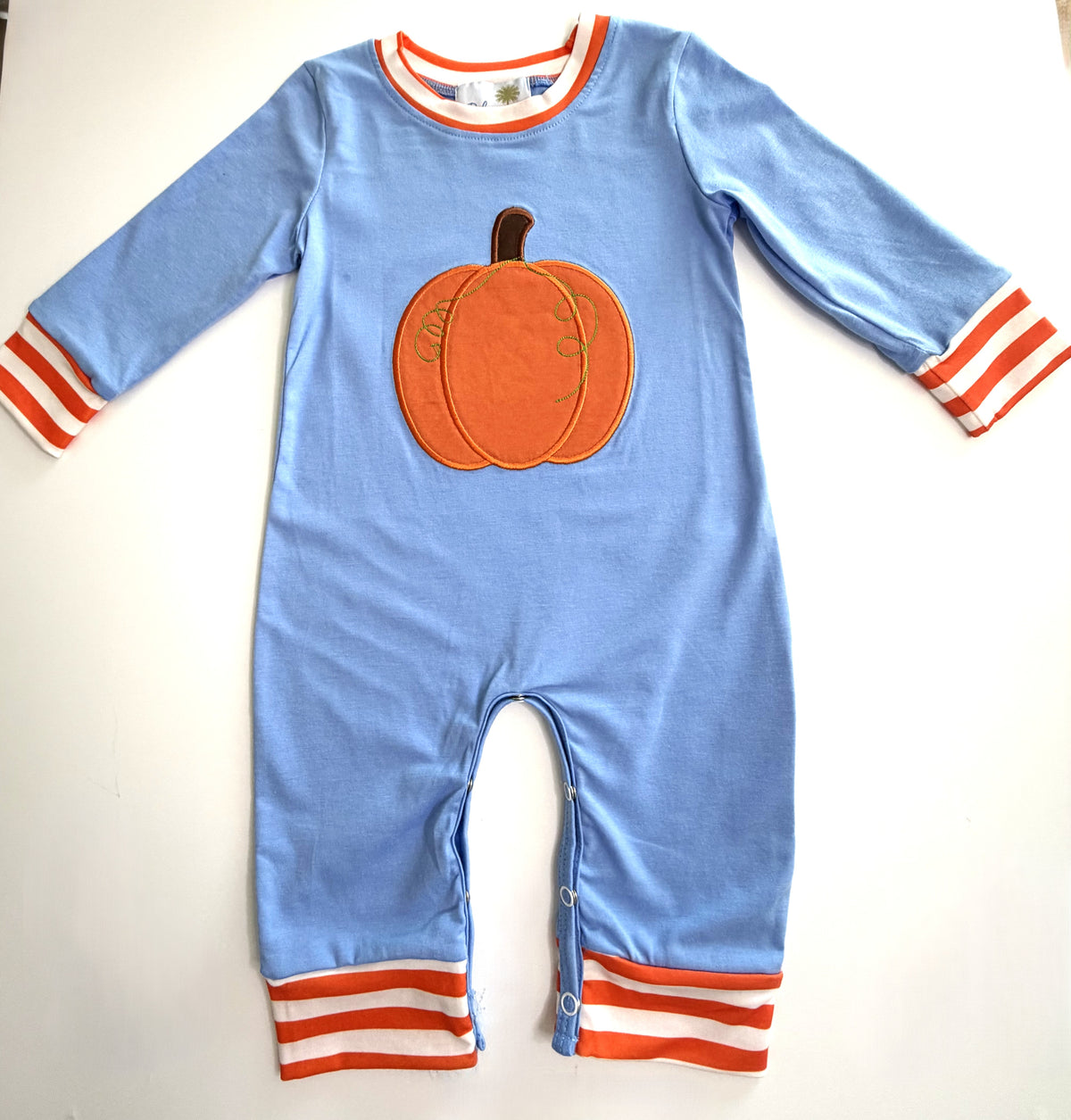 Blue Pumpkin Appliqué Boys Romper | Fall Baby & Toddler Outfit