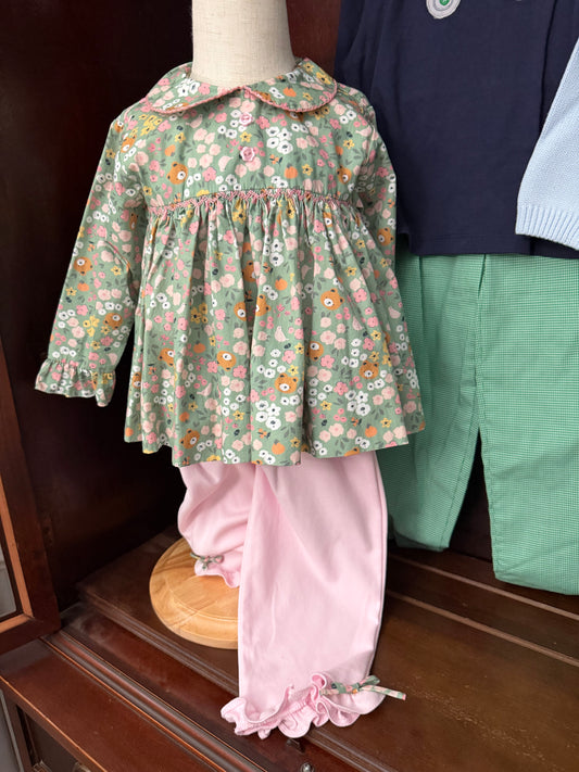 Teddy Bear Floral Top and Pant Set