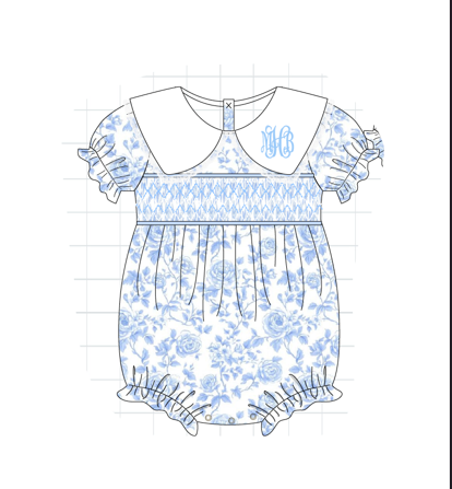 Blue Rose Smocked Bubble