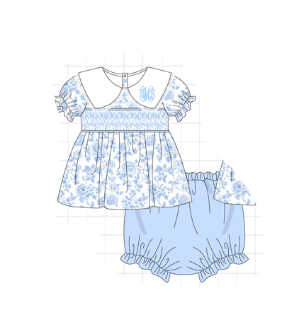 Blue Rose Smocked two Piece Set